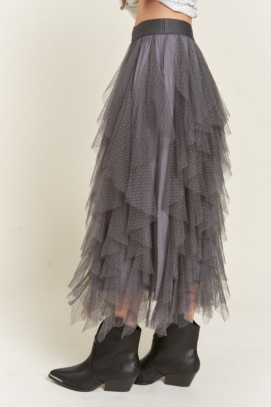 Stilla | Lagd Polka Dot Mesh Foret A-line Midi Nederdel