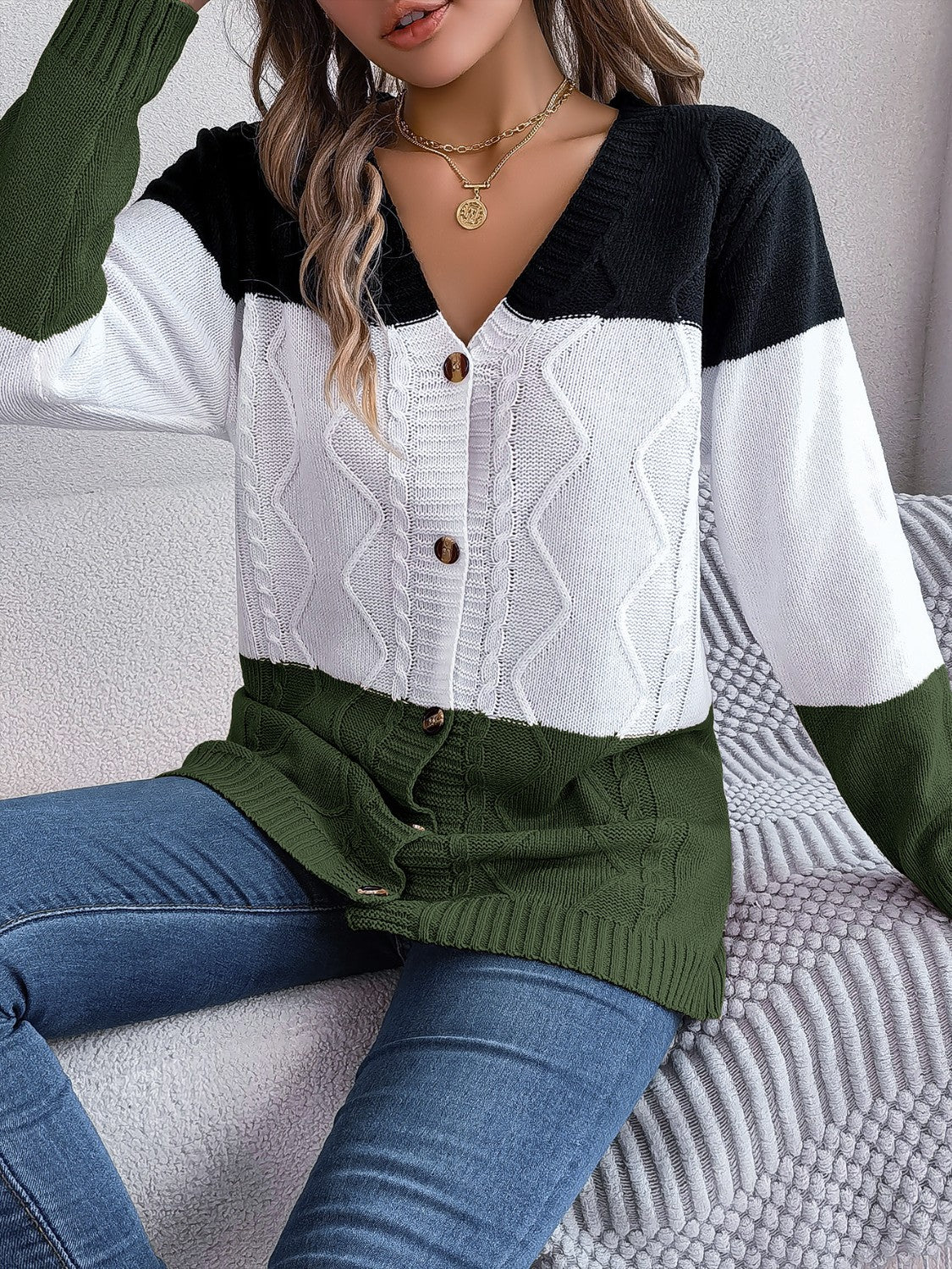 Stilla | Strikket Stribet Knappet Cardigan