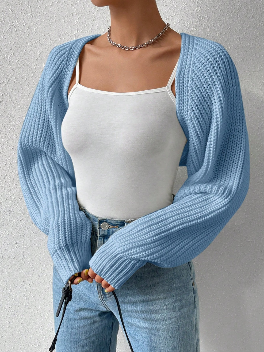 Stilla | Åben Front Langærmet Cropped Cardigan