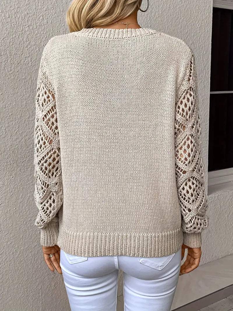 Stilla | Trøje Elegant V-hals, Hæklede Ærmer, Blødt Materiale Perfekt Til Afslappet og Chic Outfits