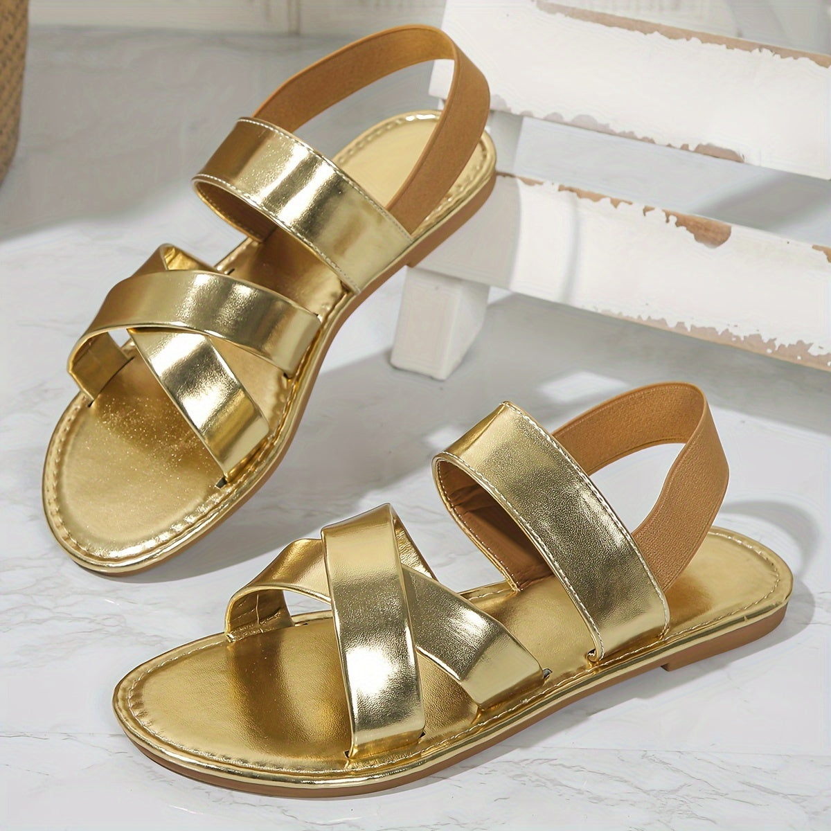Stilla | Metallic Flade Sandaler Til Damer, Sommer Sko Med Åbne Tæer