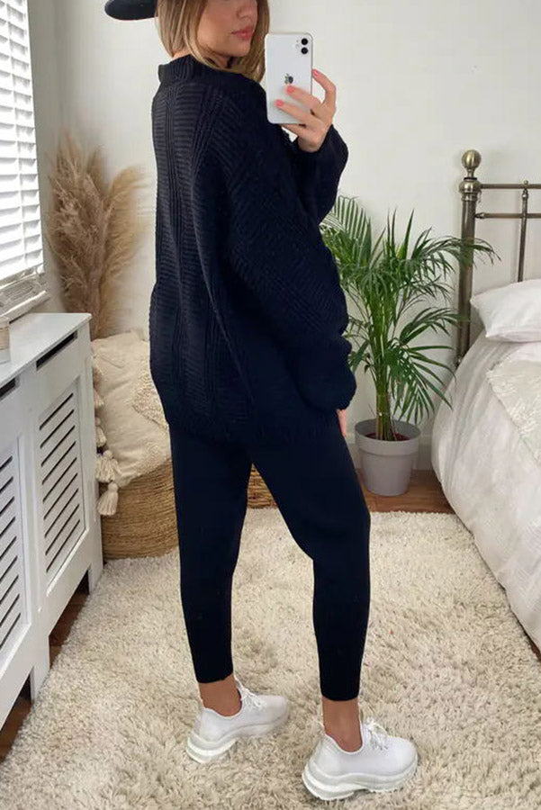 Stilla | Cozy Island Pocketed Cable Knit Afslappet Loungewear Sæt