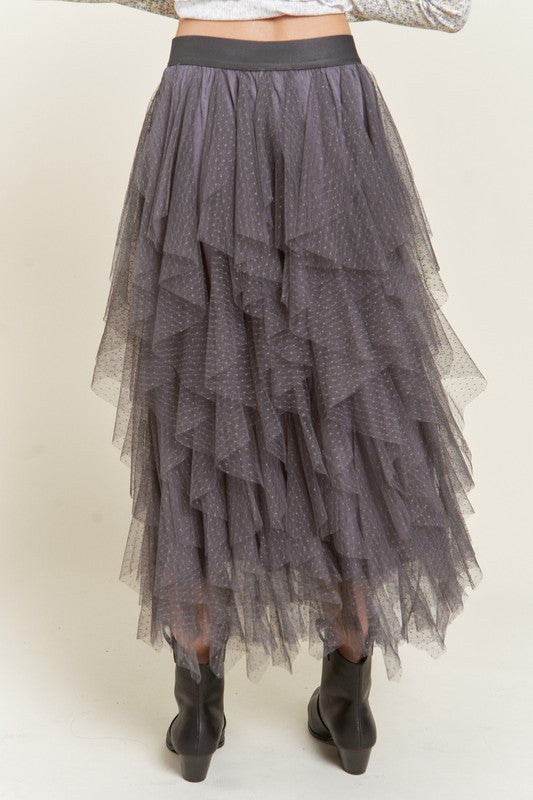 Stilla | Lagd Polka Dot Mesh Foret A-line Midi Nederdel