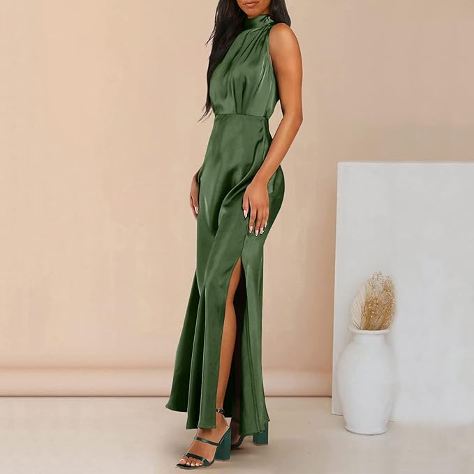 Stilla | Elegant Maxi Silkekjole Med Høj Hals | Perfekt Til Formelle Anledninger