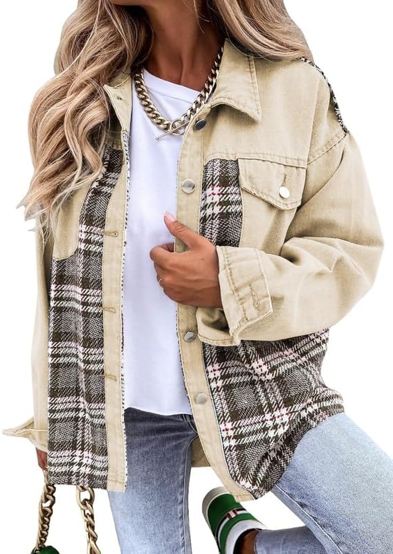 Stilla | Plaid Cotton Jacket Til Kvinder Boyfriend Overstørrelse Fit