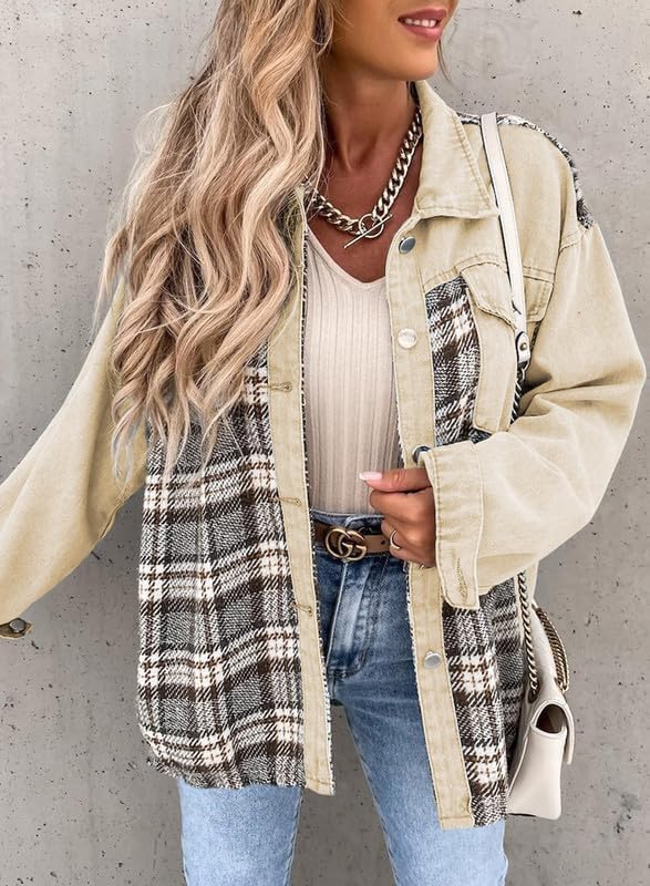 Stilla | Plaid Cotton Jacket Til Kvinder Boyfriend Overstørrelse Fit