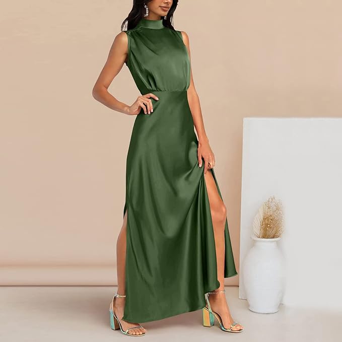 Stilla | Elegant Maxi Silkekjole Med Høj Hals | Perfekt Til Formelle Anledninger