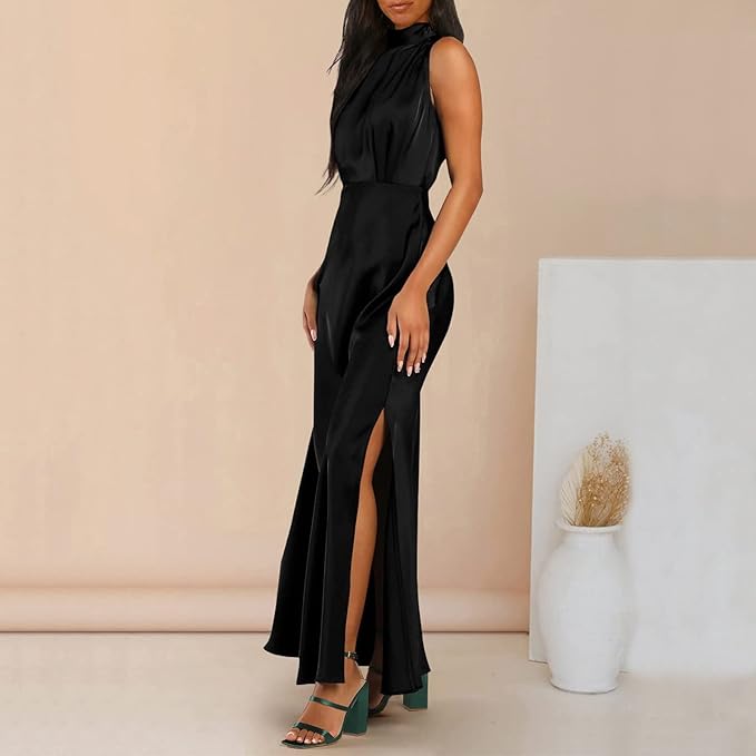 Stilla | Elegant Maxi Silkekjole Med Høj Hals | Perfekt Til Formelle Anledninger