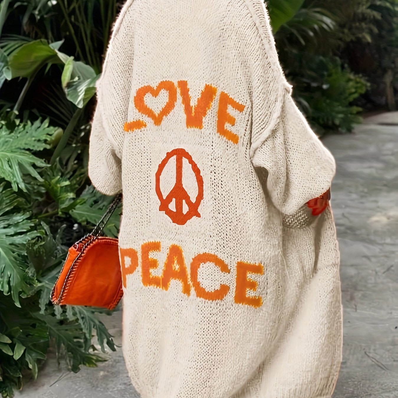 Stilla | Strikjakke med Peace and Love tryk