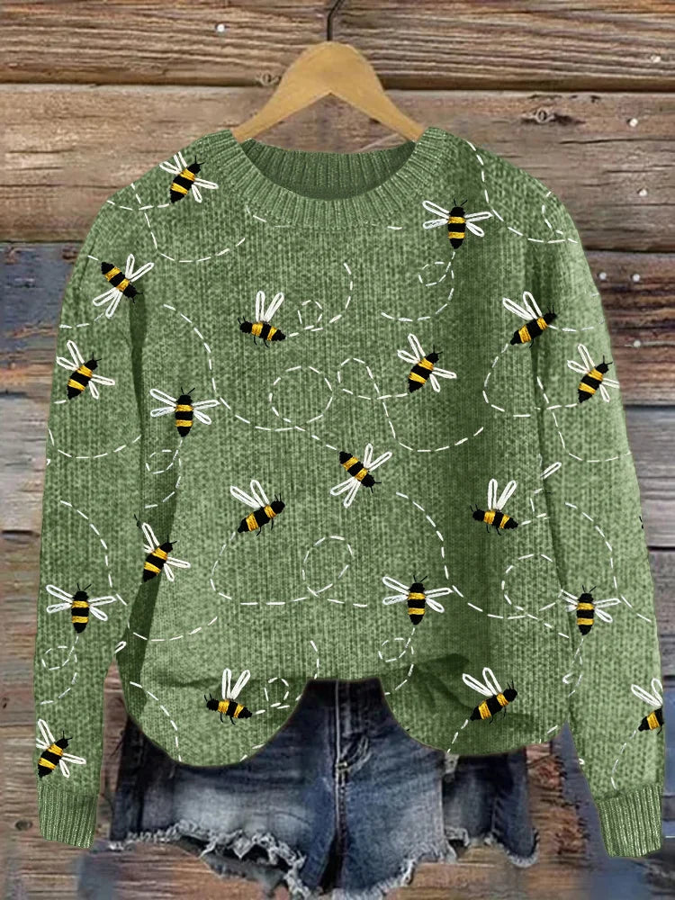 Stilla | Striktrøje Med Flyvende Bi Broderi Motiv