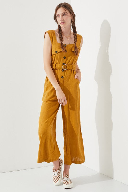 Stilla | Ærmeløs Firkantet Hals Knap Ankel Jumpsuit