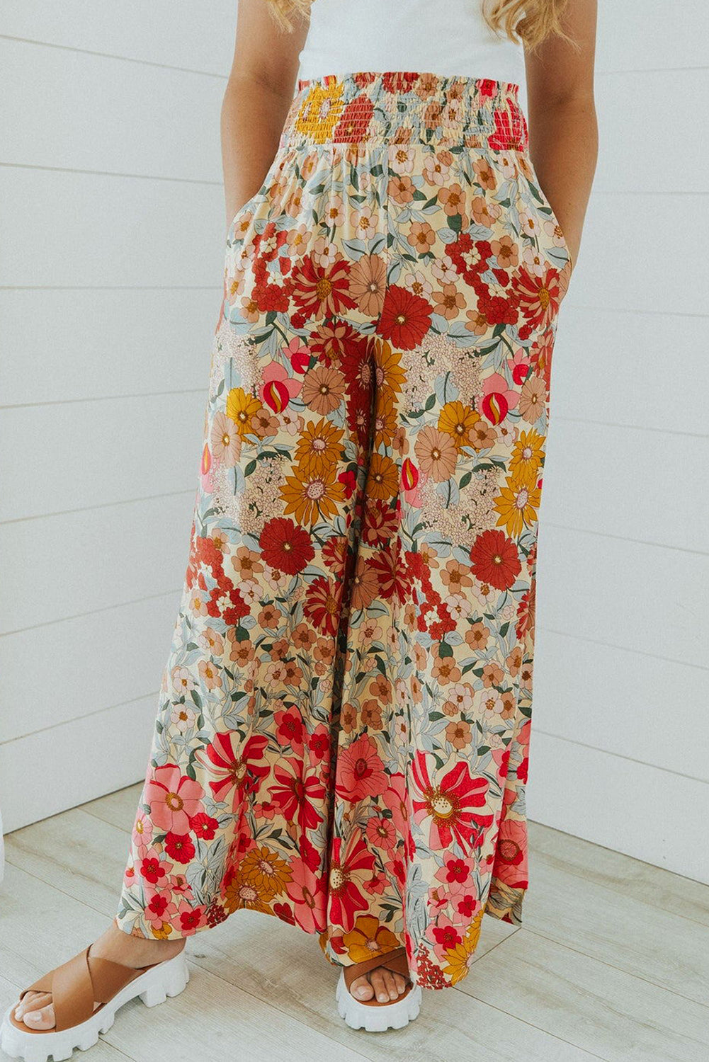 Stilla | Boho Floral Smocked Waist Wide Leg Bukser