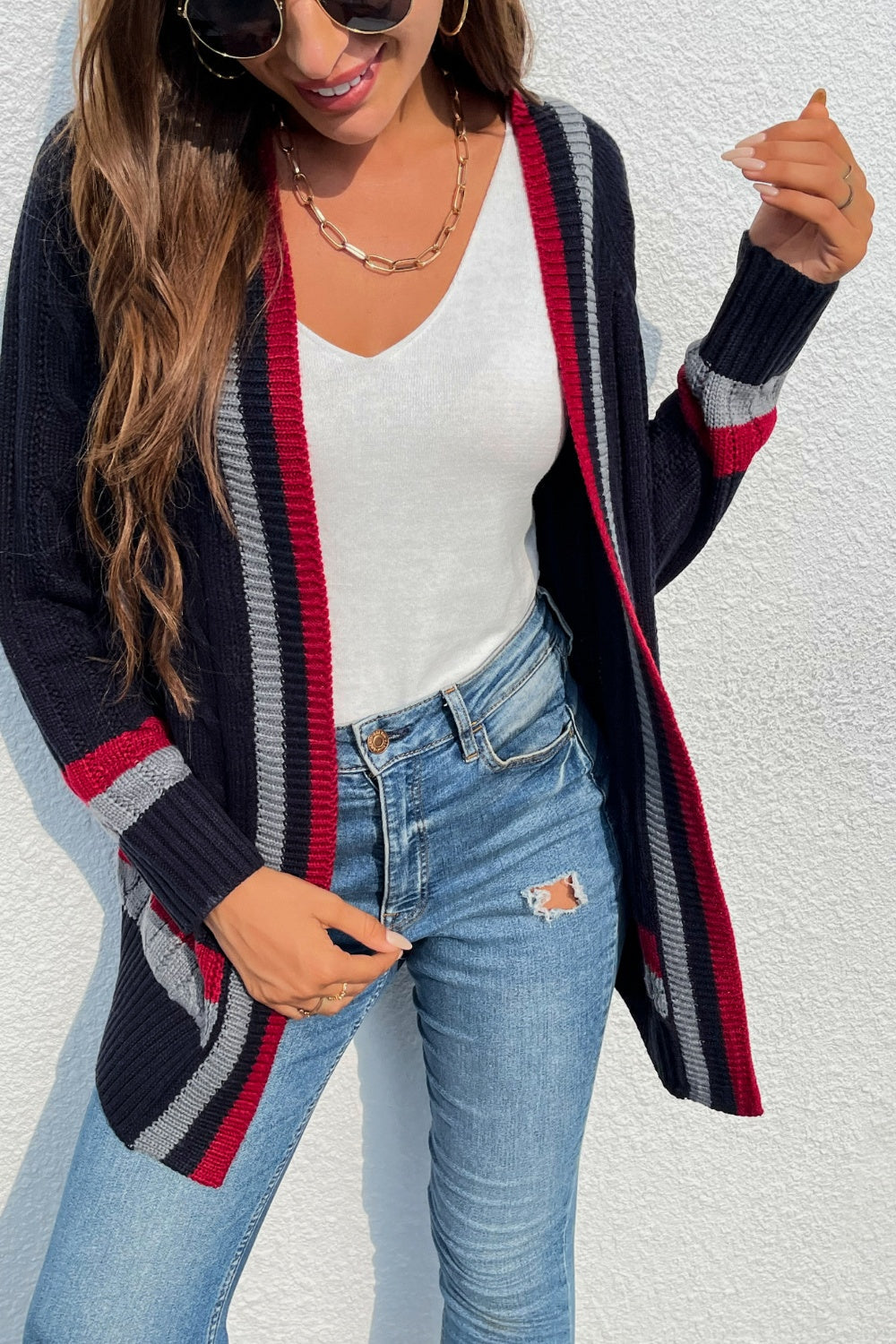 Stilla | Front Stribet Langærmet Cardigan