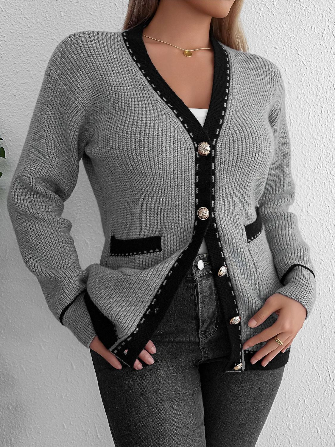 Stilla | Trim Button Up Langærmet Cardigan