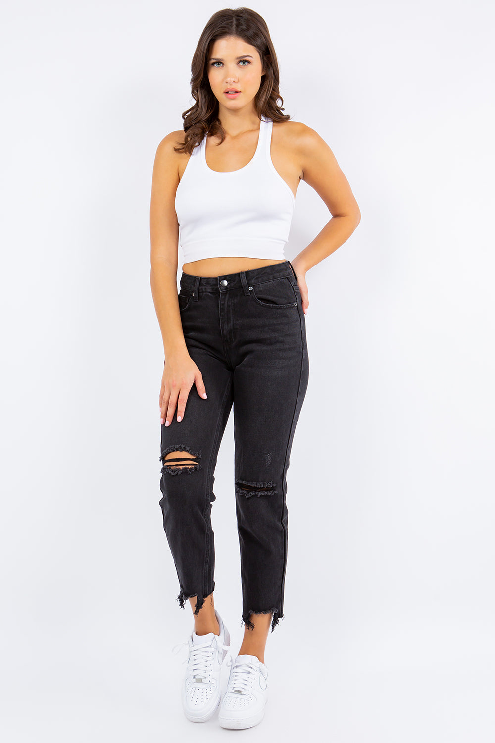 Stilla | Bazi Høj Talje Distressed Crop Straight Jeans
