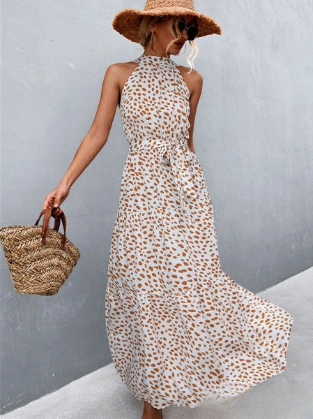 Stilla | Strappy Halterneck Jumpsuit Kjole Med Flæser Og Prikker Print, Bestseller