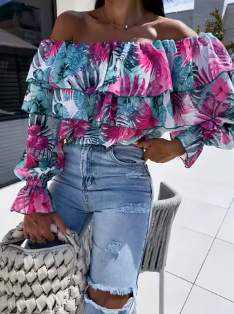 Stilla | Efterår Off Shoulder Lange ærmer Mode
