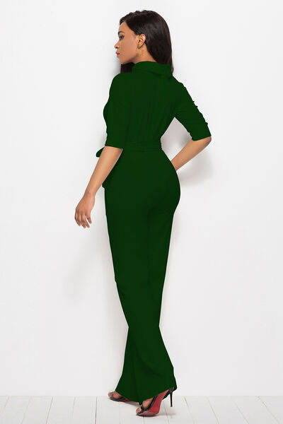 Stilla | Neck Tie-livvidde Halv Ærme Jumpsuit