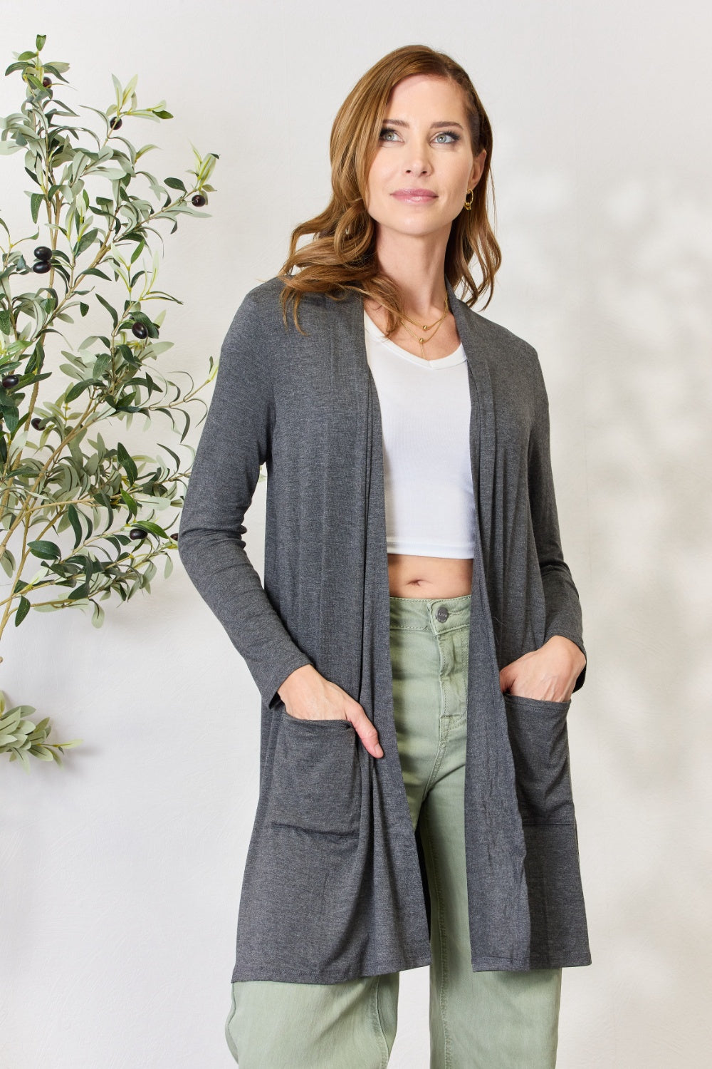 Stilla | Full Size Åben Front Cardigan med Lommer