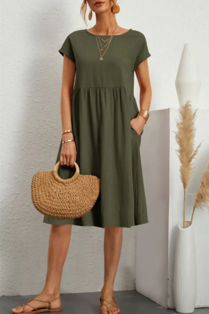 Stilla | Simple Patchwork Casual Dress with ONeck and ALine Short Sleeves