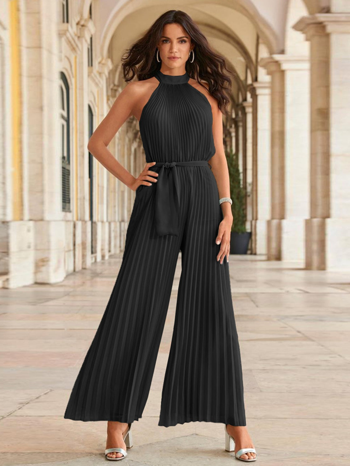 Stilla | Bundet Plisseret Ærmeløs Jumpsuit