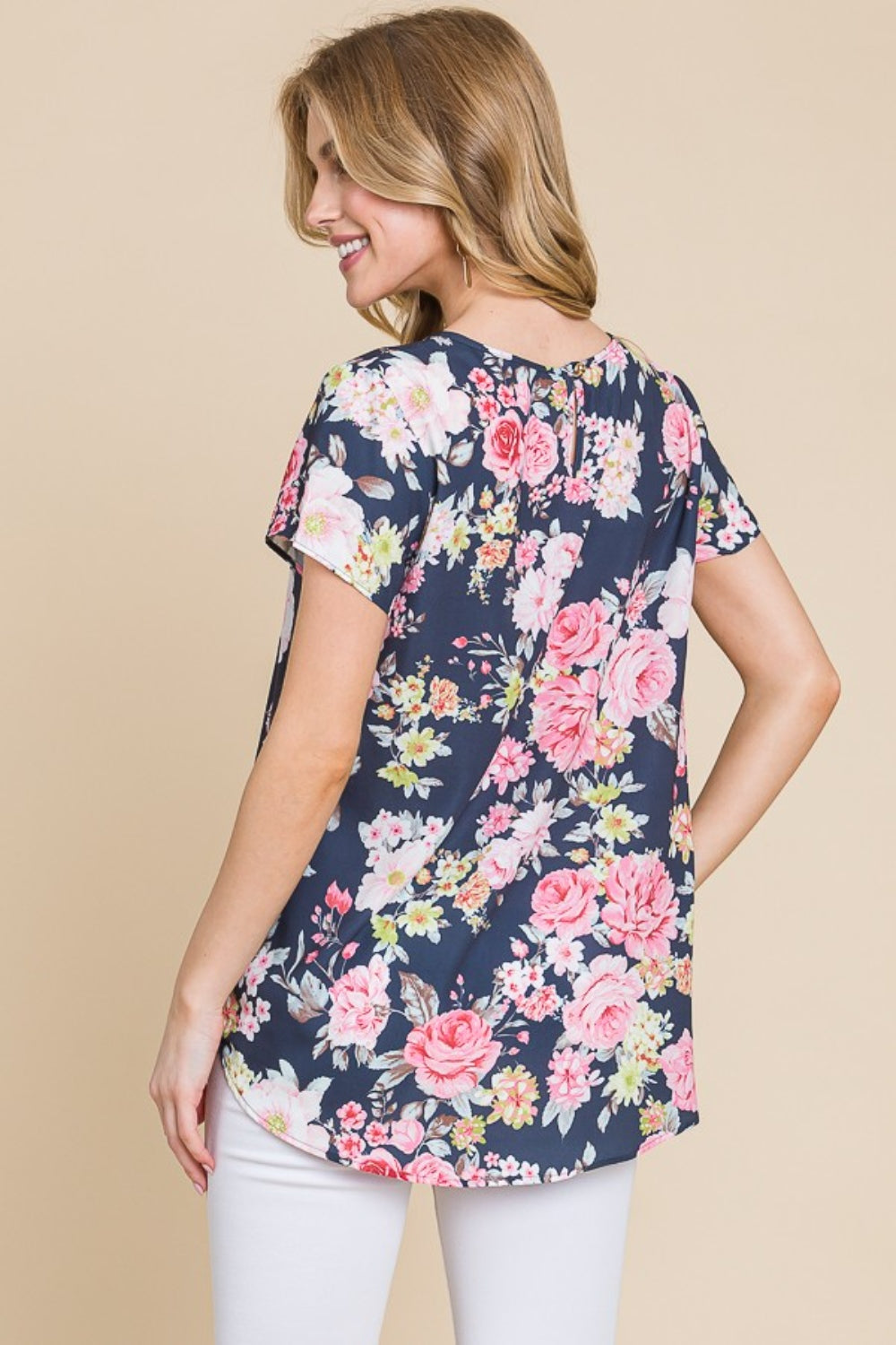 Stilla | Blomstret Rund Hals Kortærmet T-Shirt