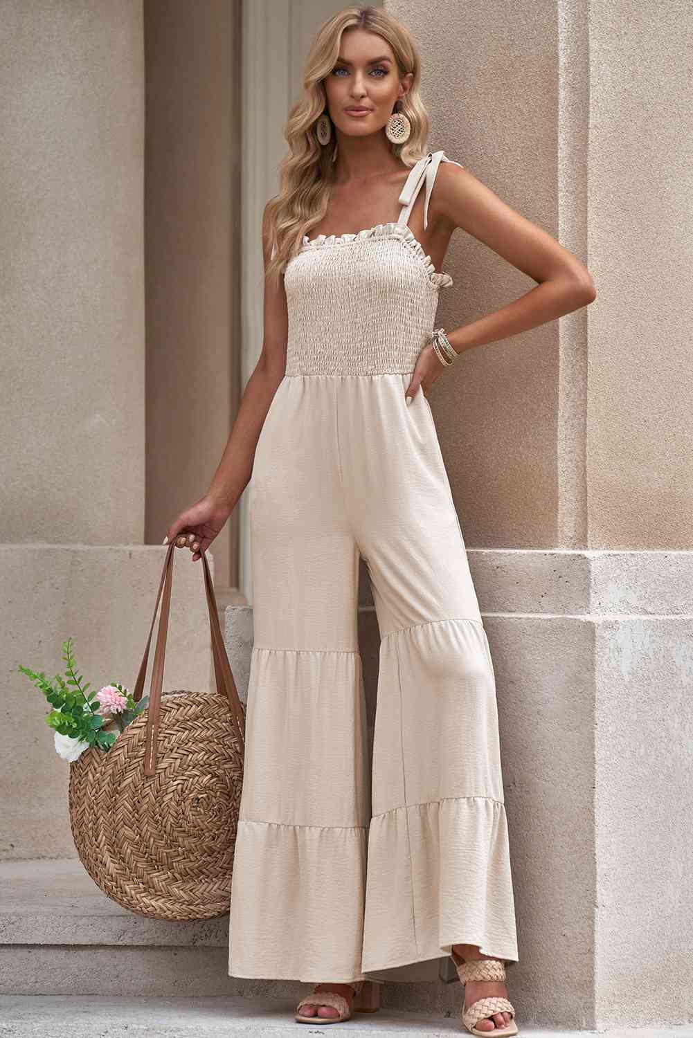 Stilla | Skulder Smockede Lagdelt Jumpsuit