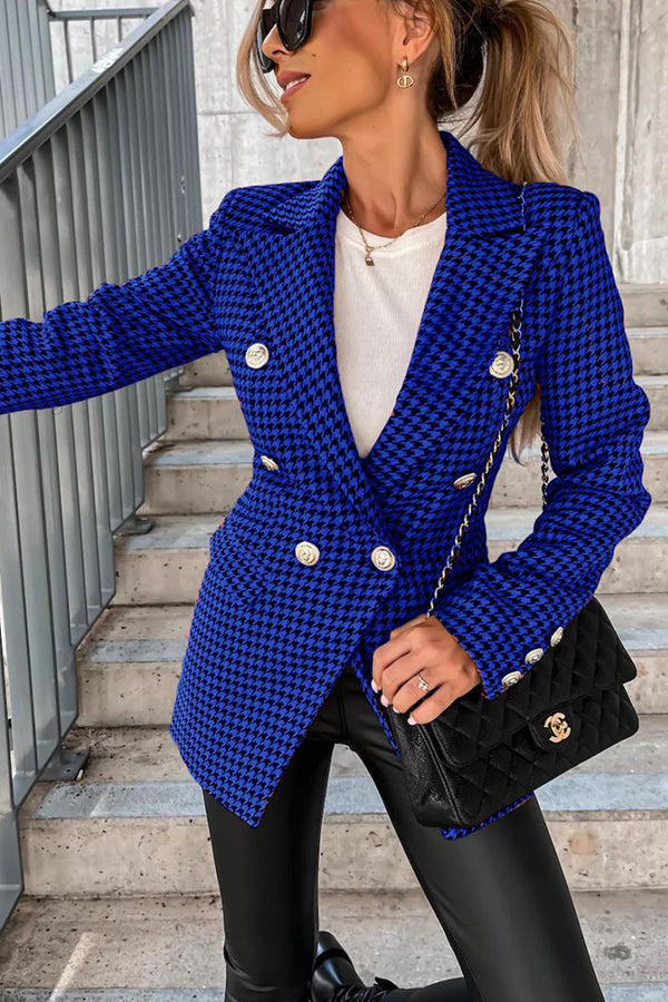 Stilla | Out in Nyc Dobbeltbrystet Houndstooth Blazer