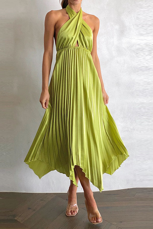 Stilla | Gina Satin Halterneck Plisseret Midi Kjole