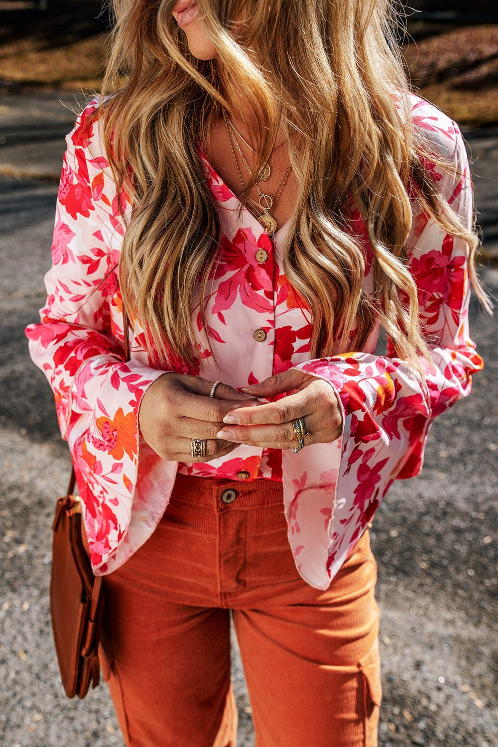Stilla | Flare Sleeve Button up V-hals Bodysuit