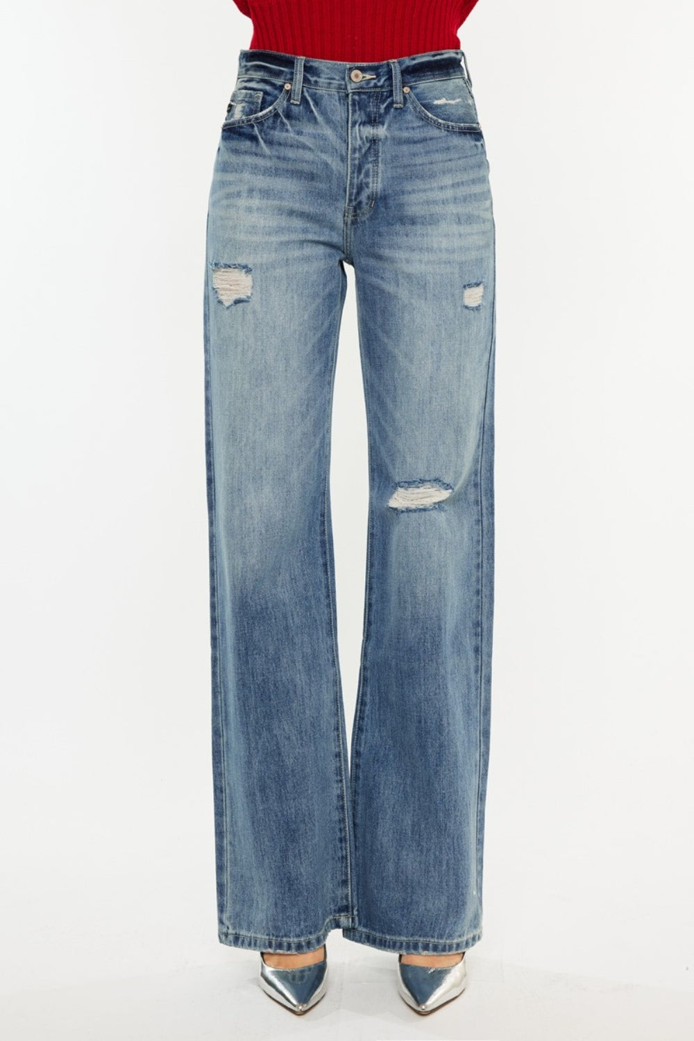 Stilla | Distressed Høj Talje Bootcut Jeans