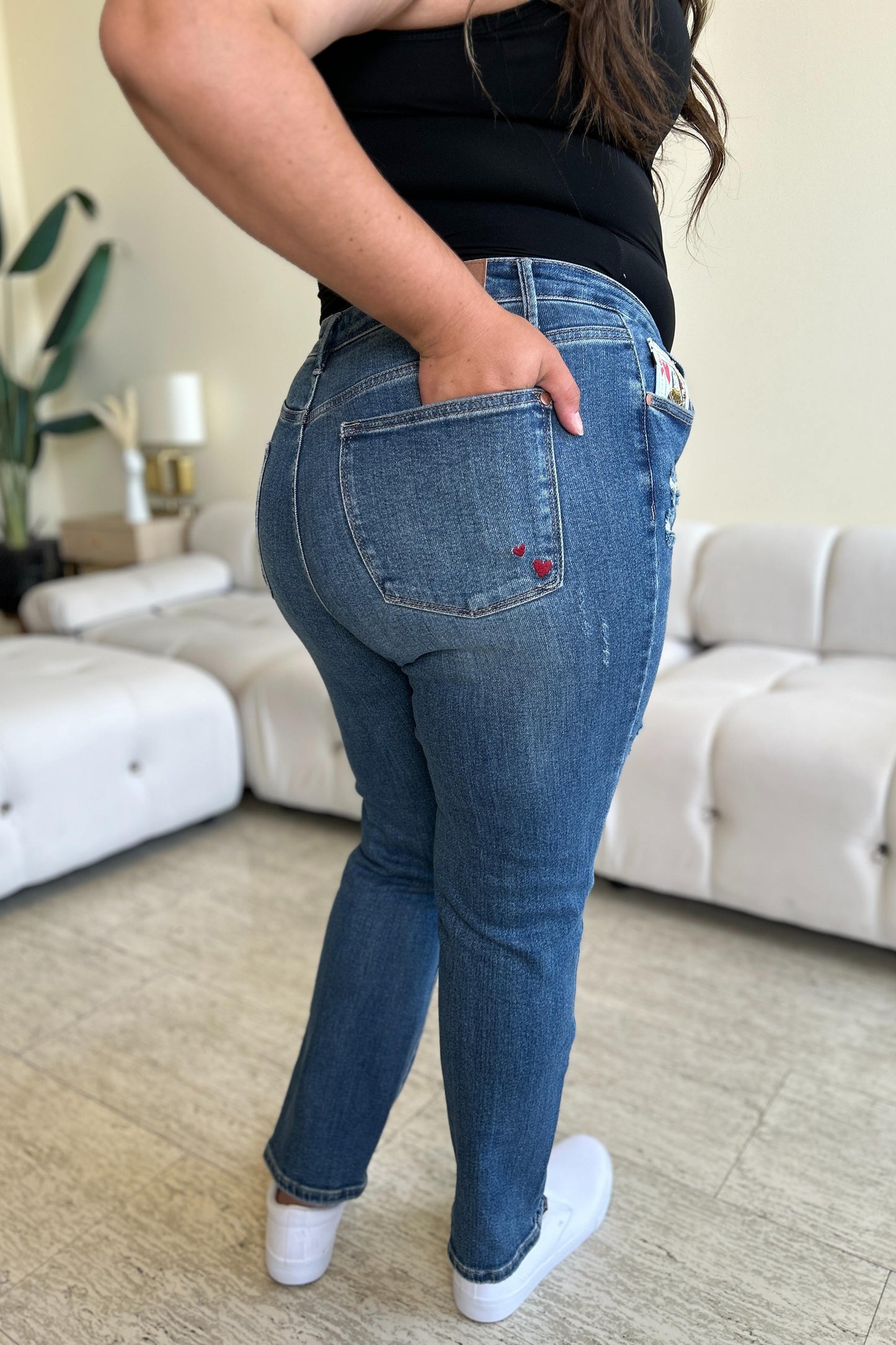 Stilla | Blue Full Size Queen Of Hearts Møntlomme BF Jeans