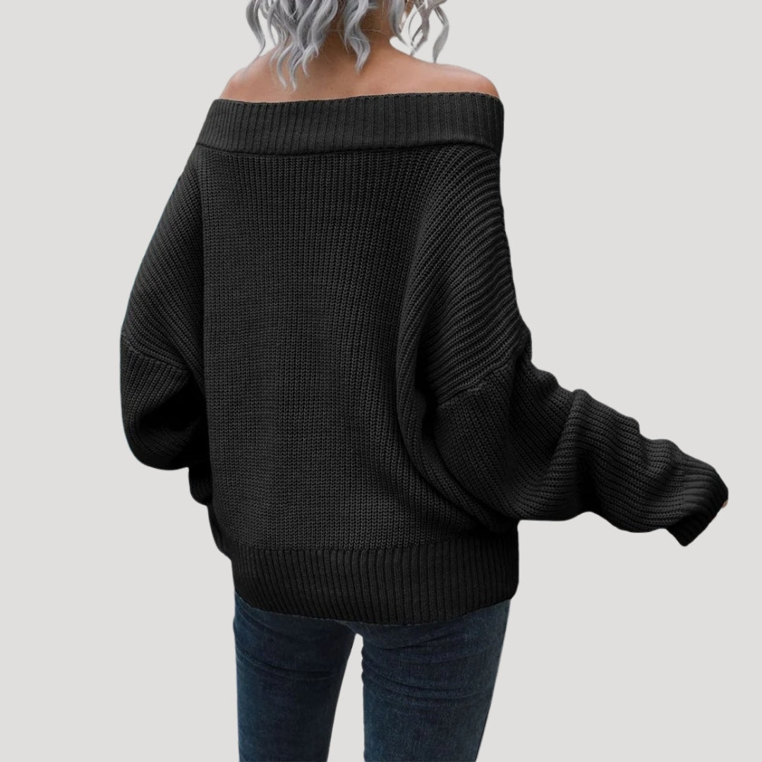 Stilla | Off Shoulder Overstørrelse Striktrøje