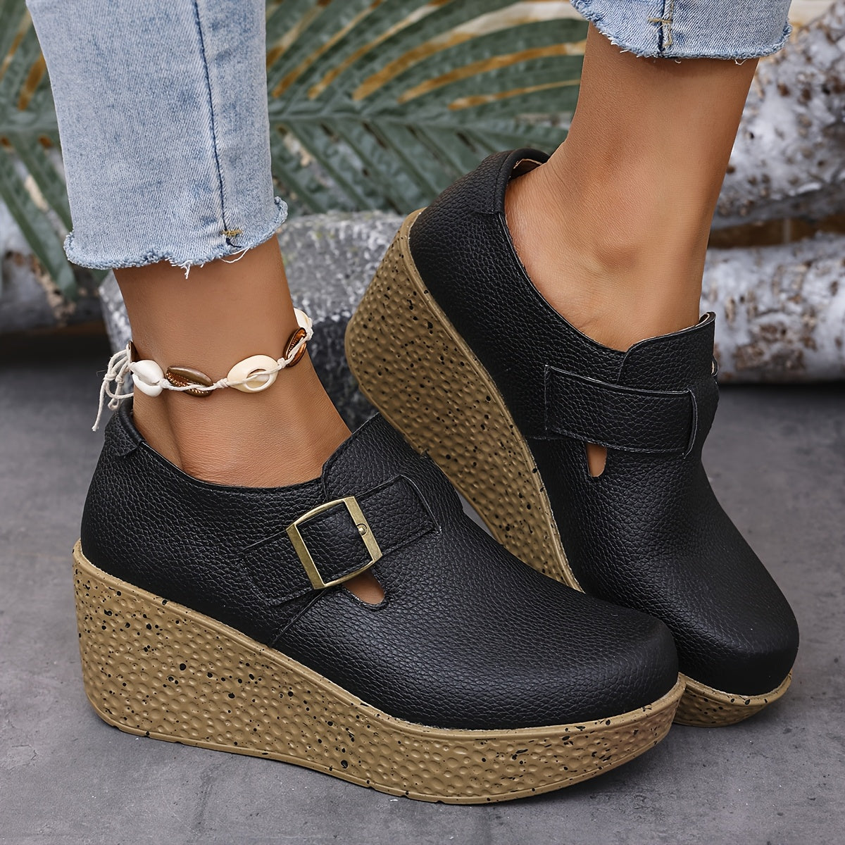 Stilla | Overdimensionerede Kilehælsandaler Komfortable Platform Sandals Med Spænde