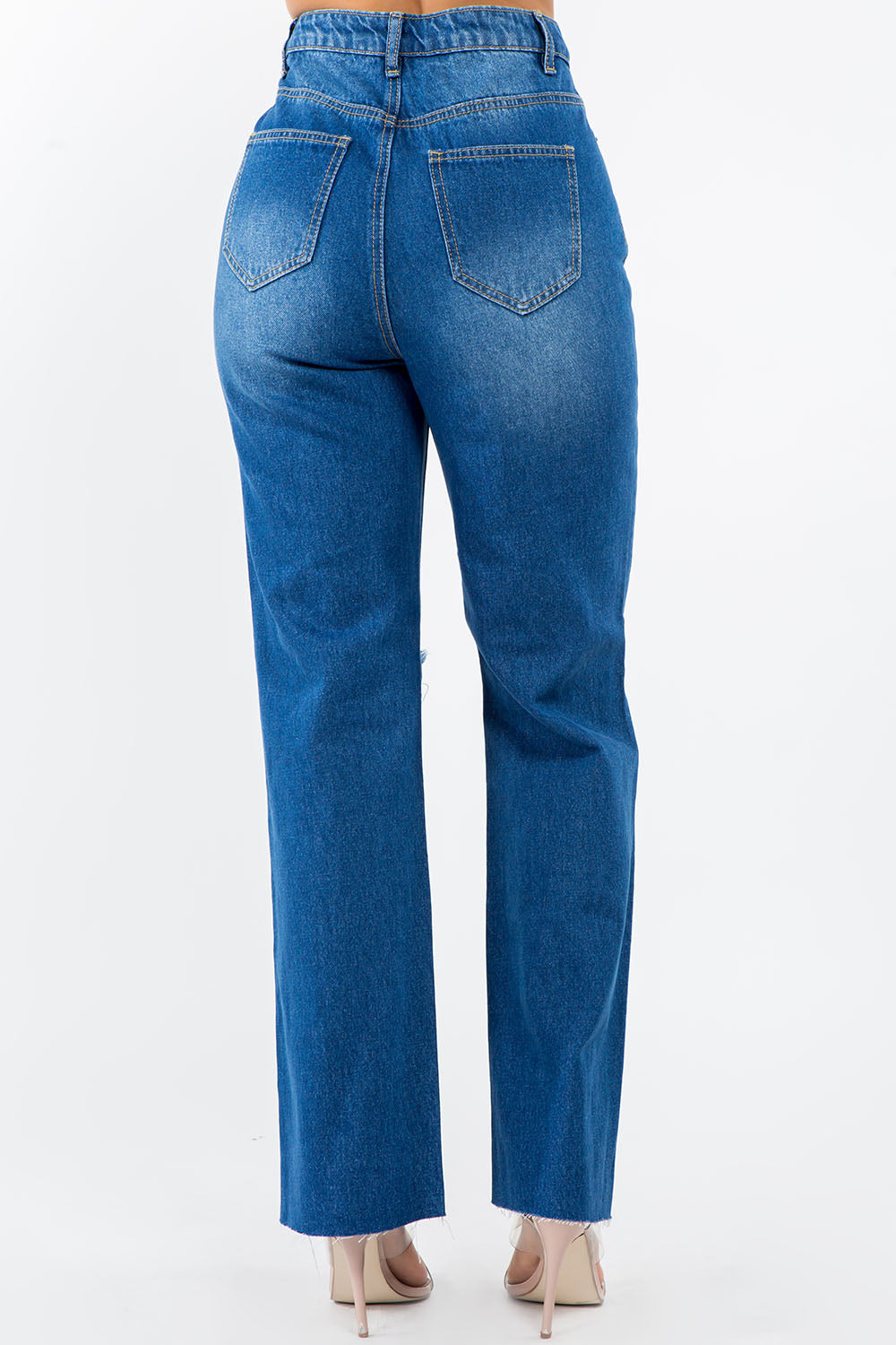 Stilla | Bazi Høj Talje Distressed Bred Ben Jeans