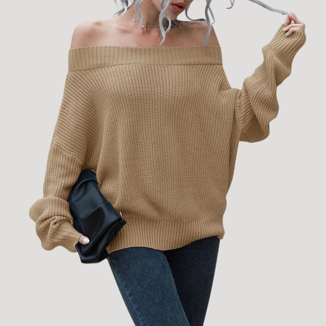 Stilla | Off Shoulder Overstørrelse Striktrøje