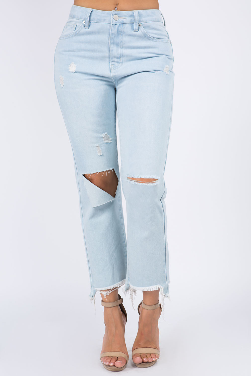 Stilla | Bazi Høj Talje Distressed Raw Hem Jeans