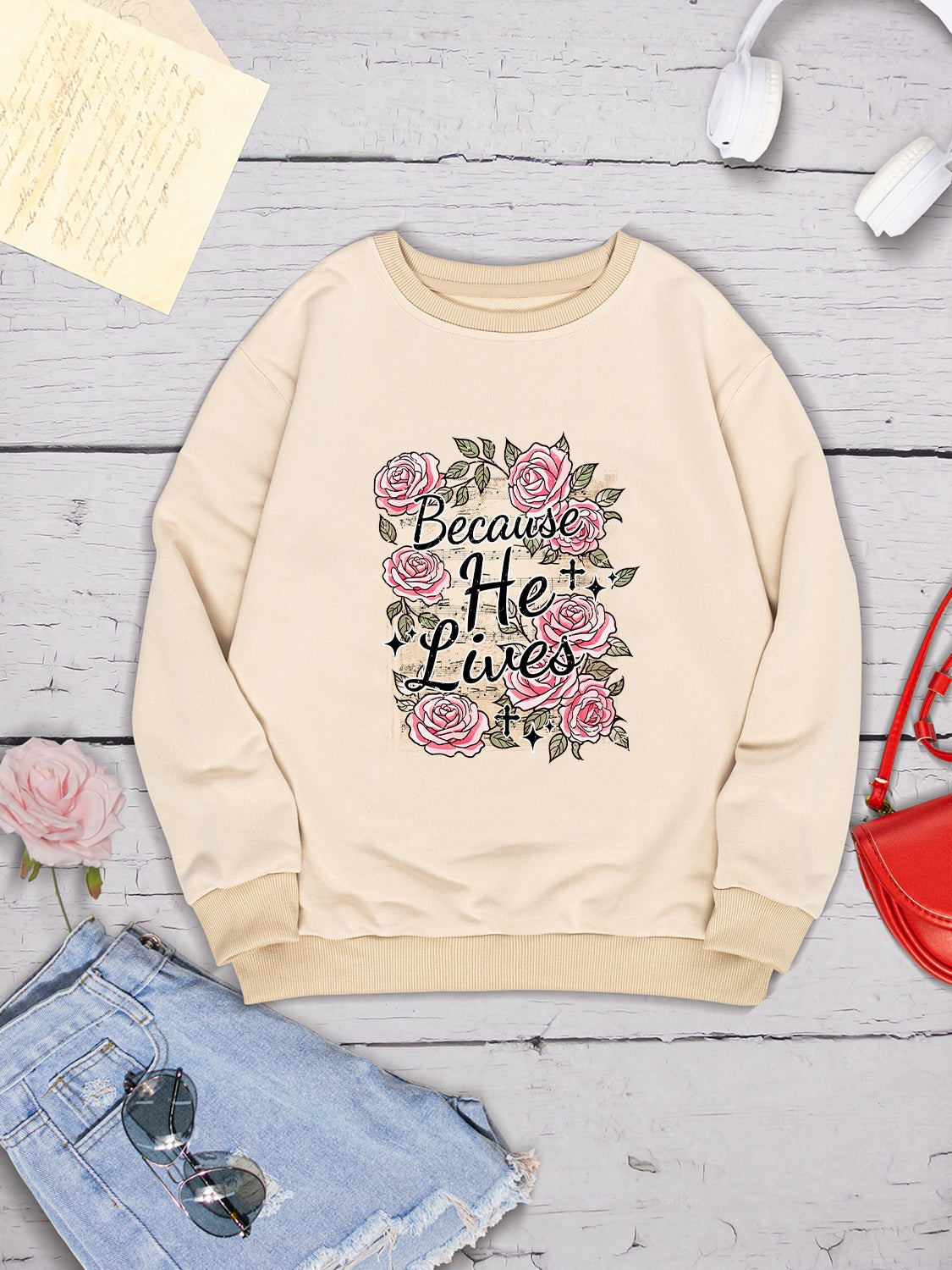 Stilla | He Lives Rund Hals Sweatshirts