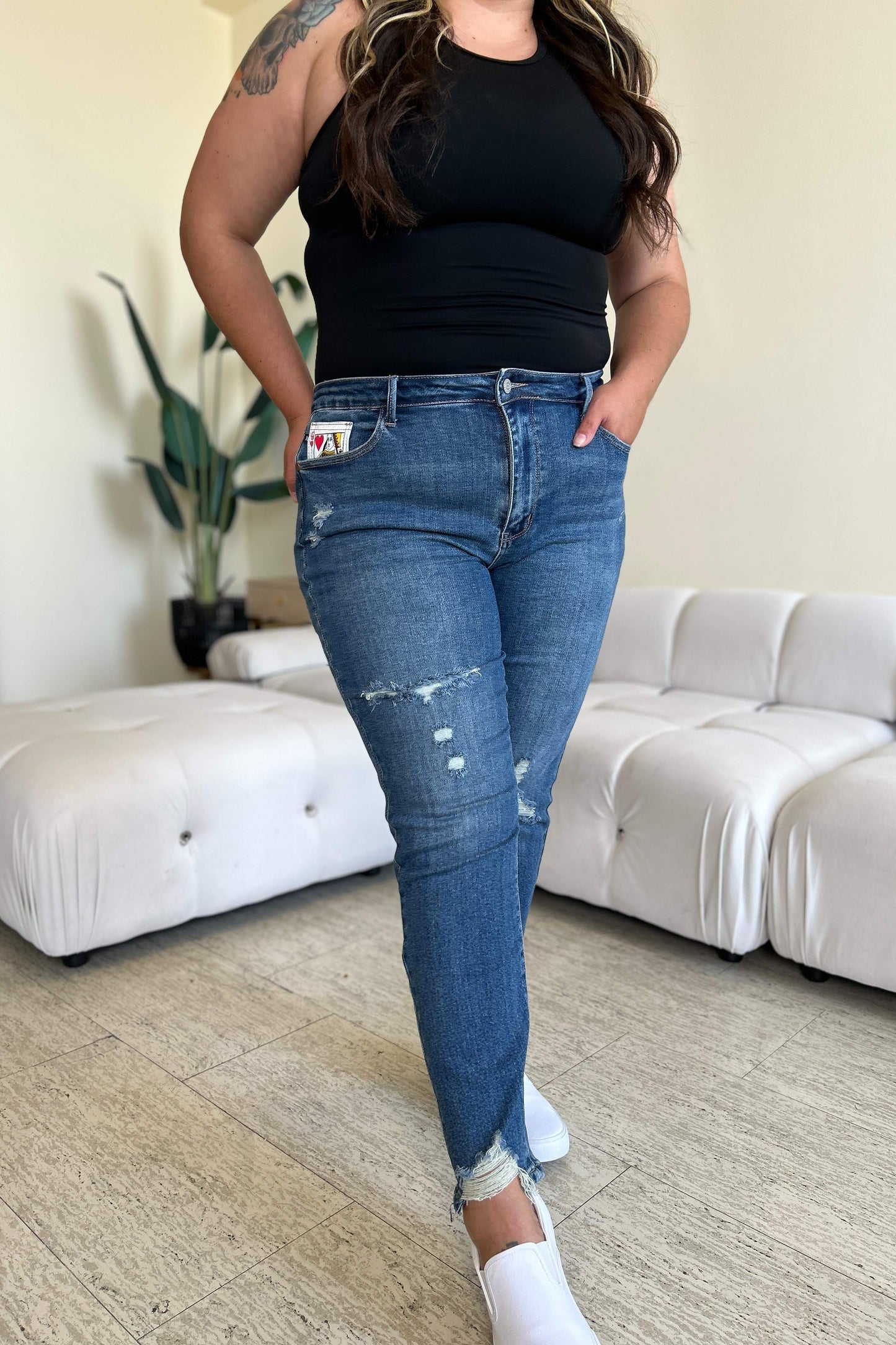 Stilla | Blue Full Size Queen Of Hearts Møntlomme BF Jeans