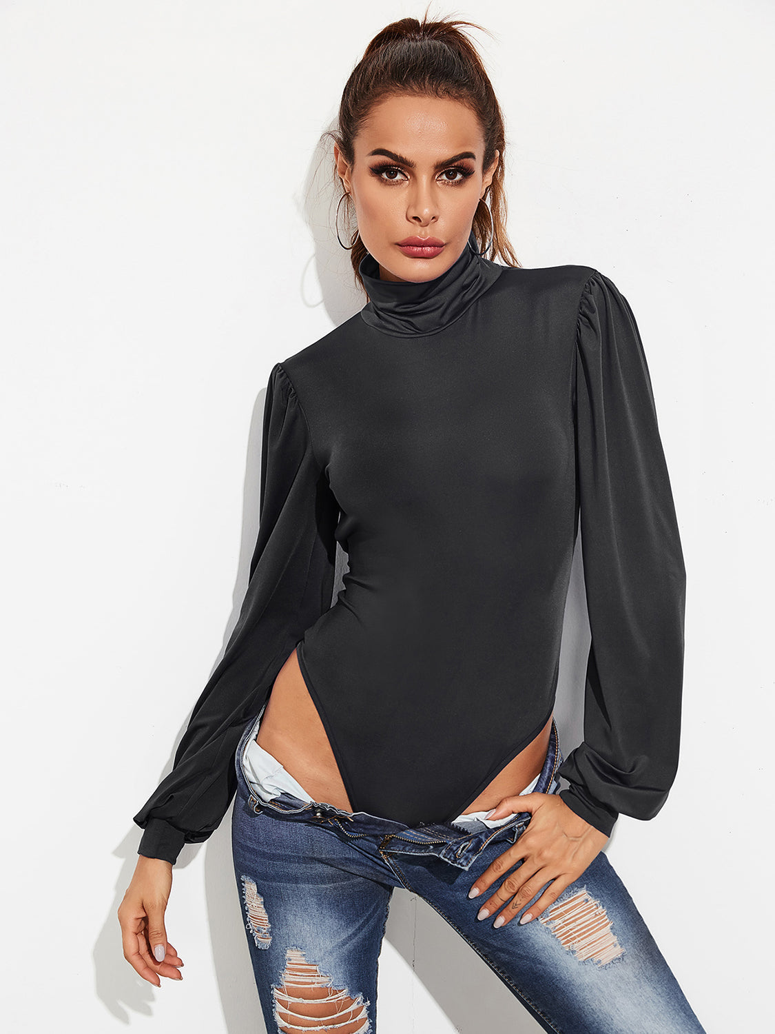 Stilla | Bindebånd Turtleneck Lantern Ærme Bodysuit