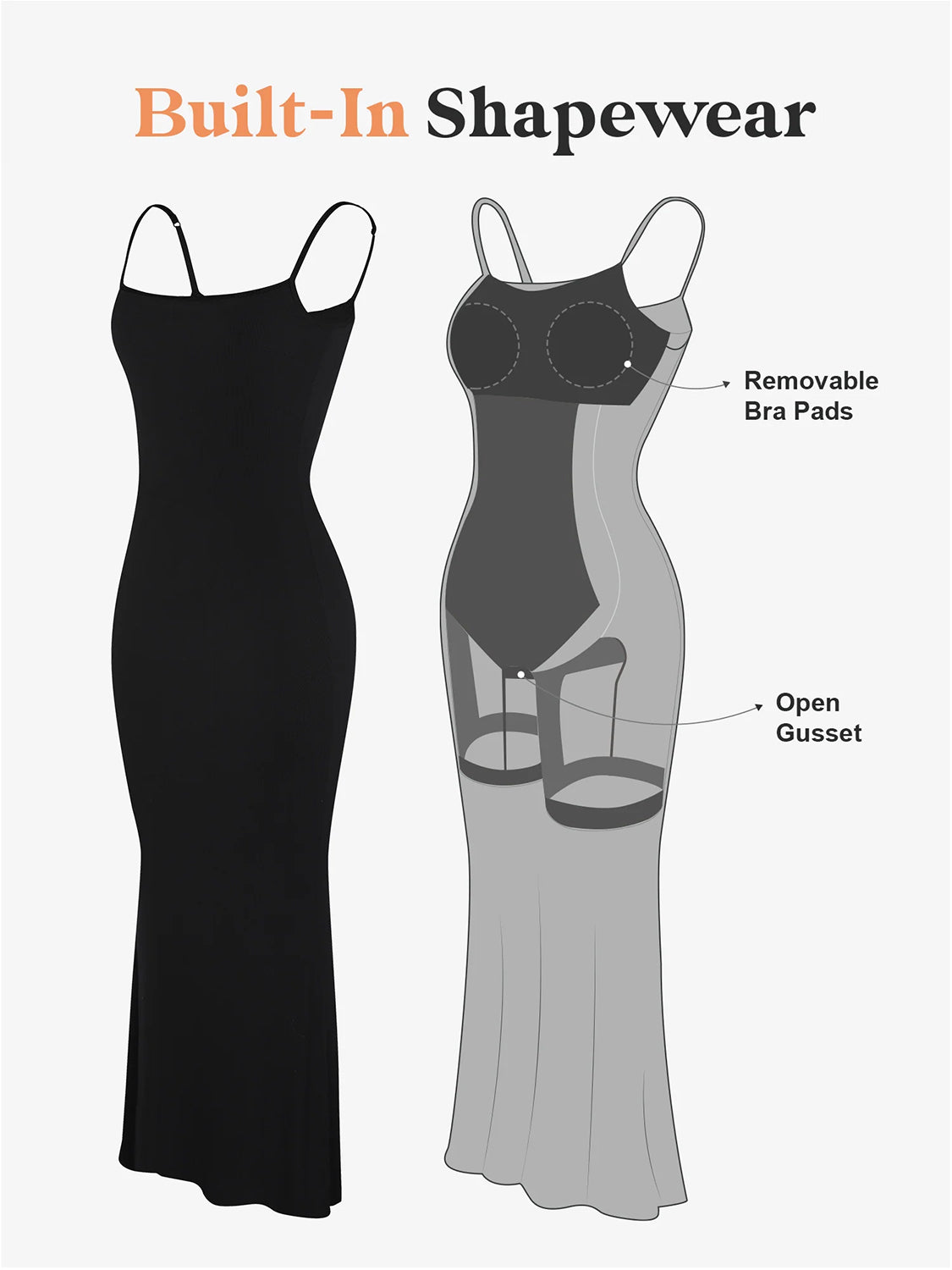 Stilla | Bae Indbygget Shapewear ærmeløs Maxi Kjole