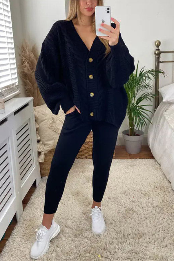 Stilla | Cozy Island Pocketed Cable Knit Afslappet Loungewear Sæt