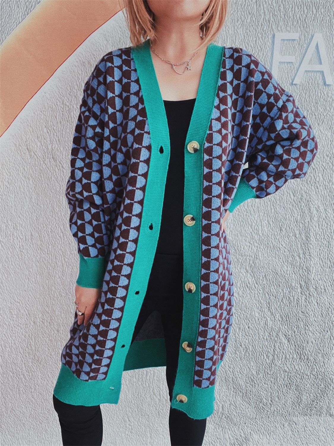 Stilla | Trim Geometrisk Knap Ned Cardigan