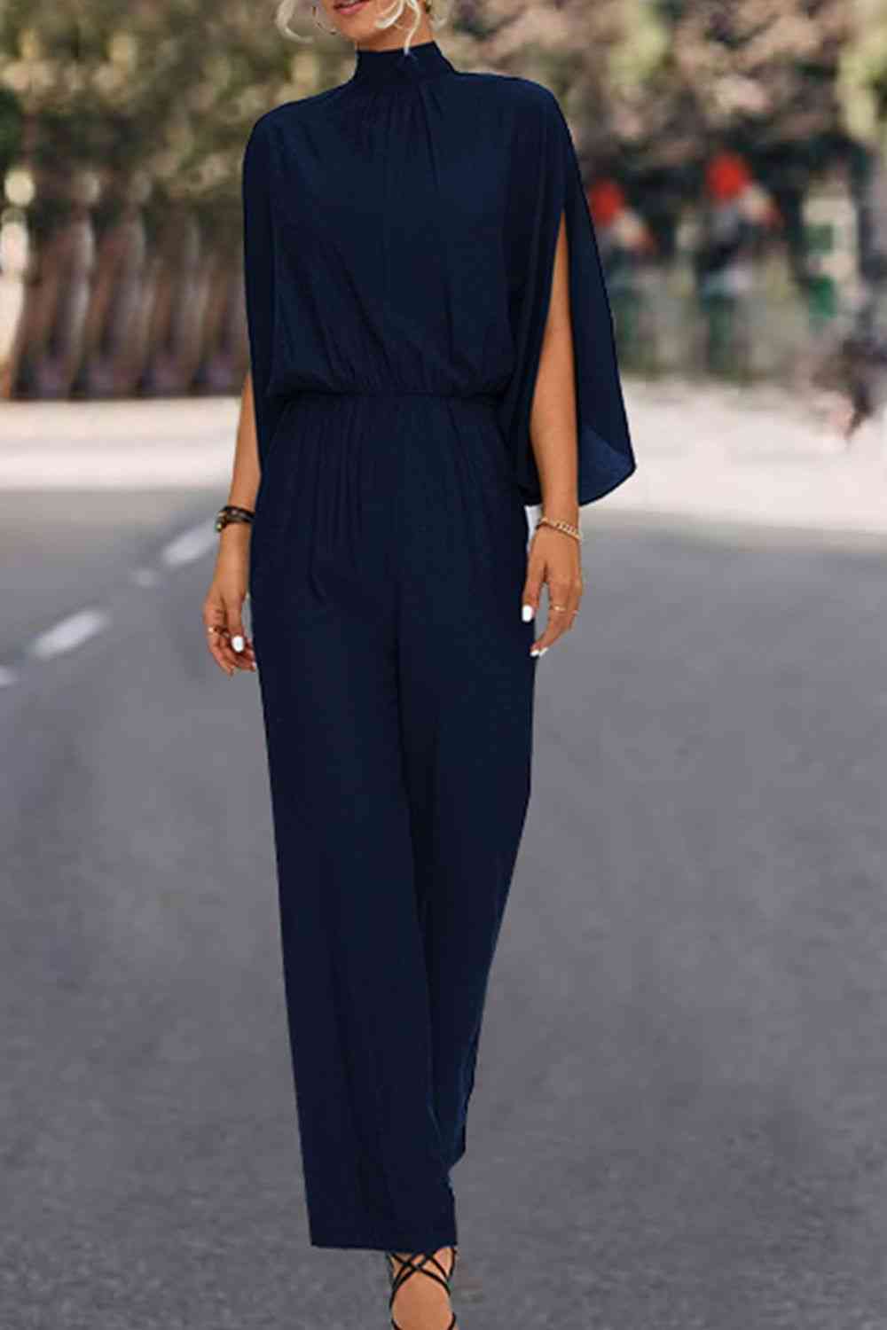 Stilla | Back Mock Neck Split Sleeve Jumpsuit