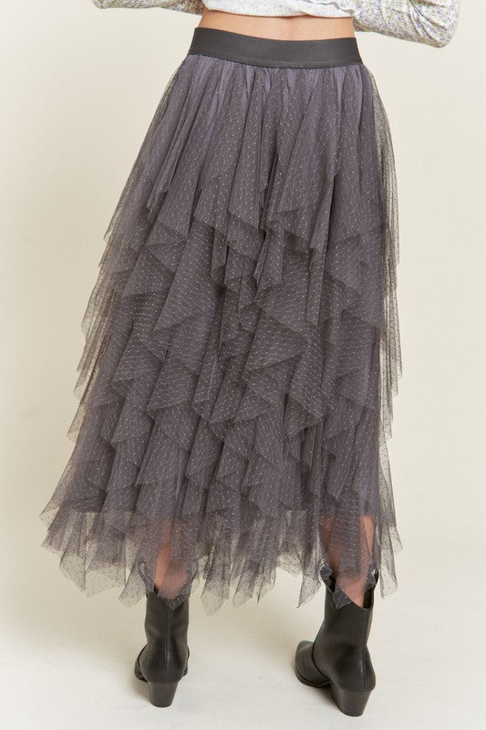 Stilla | Lagd Polka Dot Mesh Foret A-line Midi Nederdel
