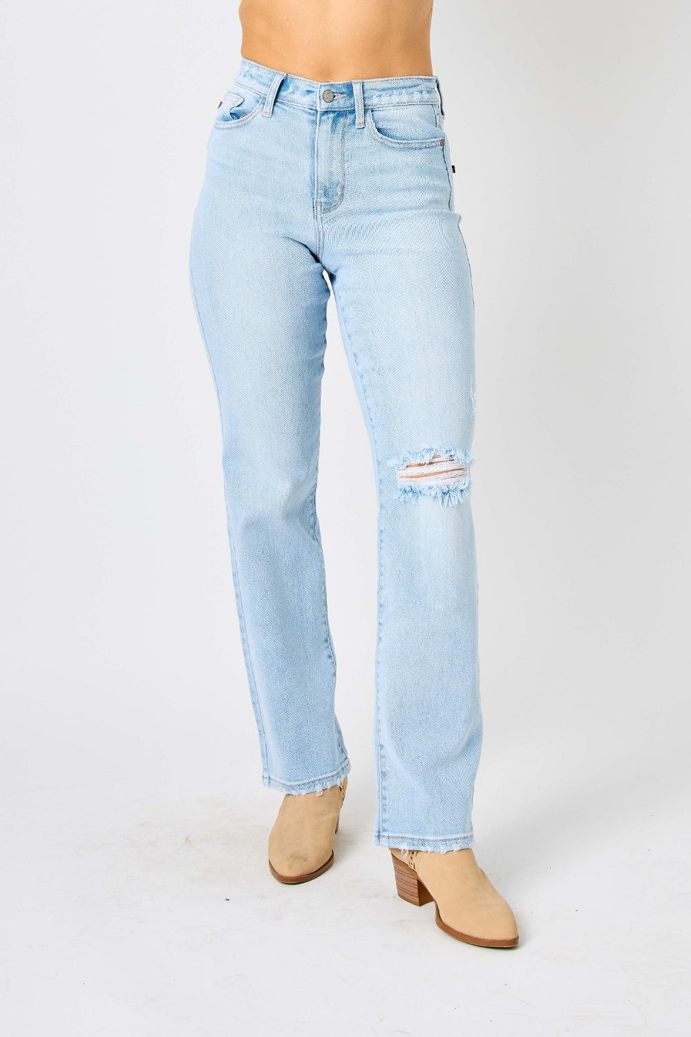 Stilla | Blå Full Size Høj Talje Distressed Straight Jeans