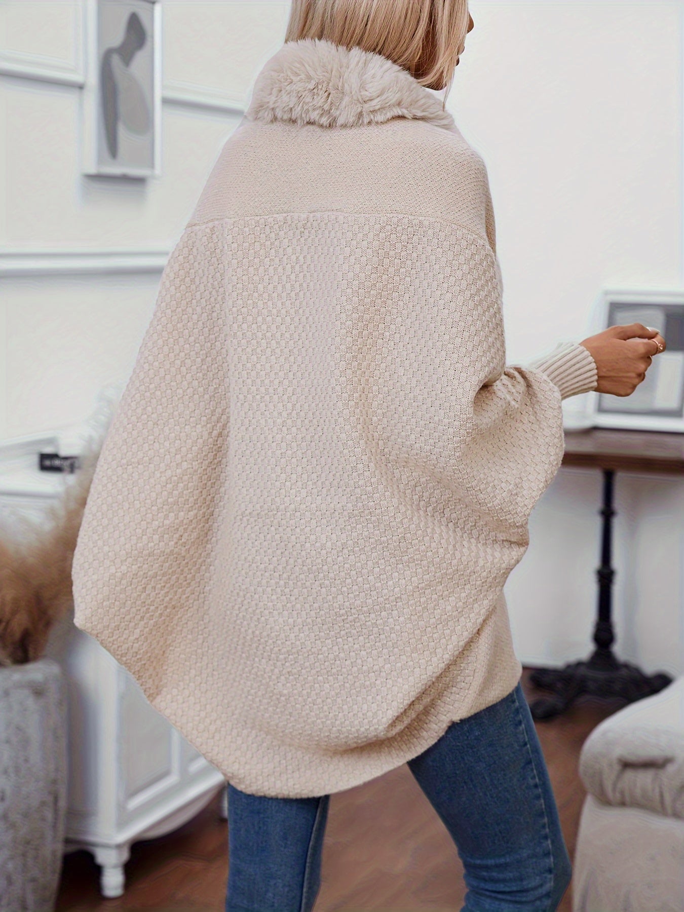 Stilla | Faux Fur Cardigan med Sjal Krave Akryl Varm & Elegant