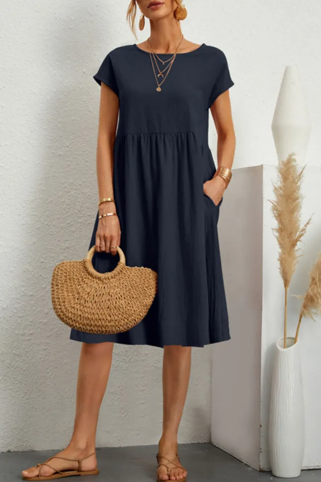 Stilla | Simple Patchwork Casual Dress with ONeck and ALine Short Sleeves