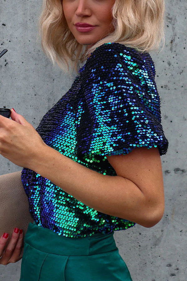 Stilla | Sparkle Night Paillet Puffærmet Top