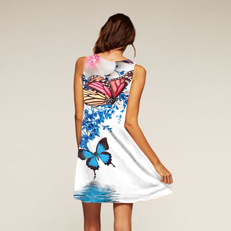 Dame A-linje kjole med kunstnerisk sommerfuglemotiv Stilla